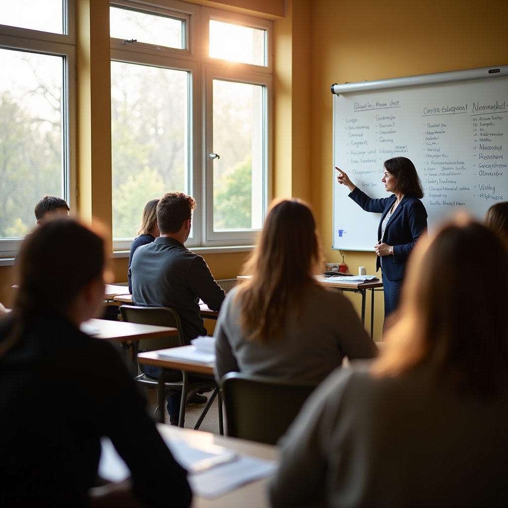 Adult learners attending a free Polish language course at a community centre